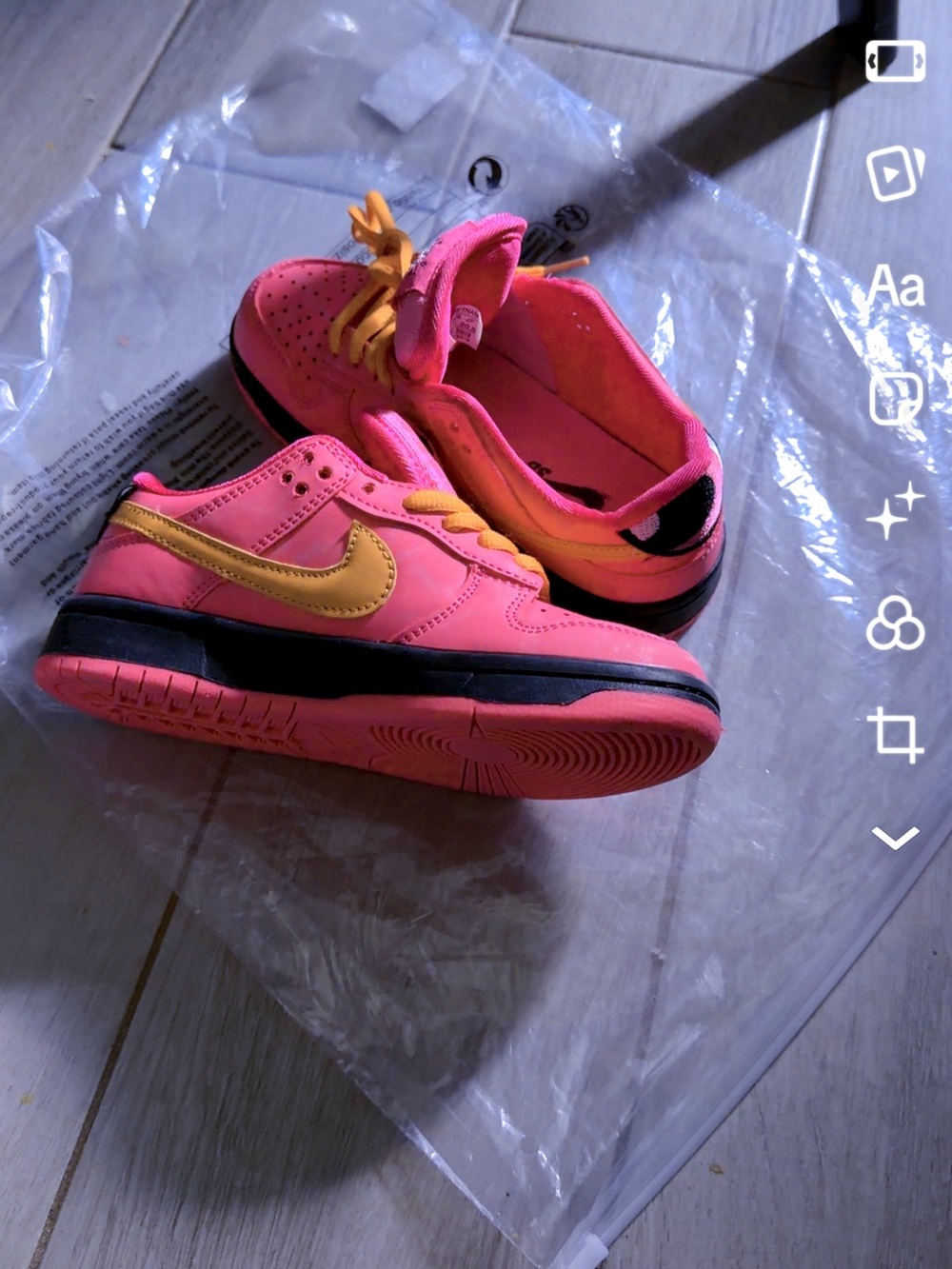 Nike Kids Pink Sneakers with Yellow Swoosh